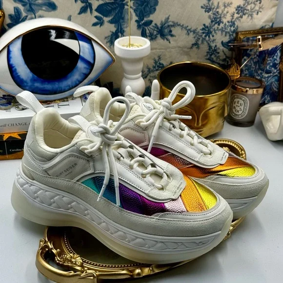🆕 KURT GEIGER LONDON 🧿 NWOB Kensington Pump Sneaker - White Multi - Sz 39 - Picture 4 of 16